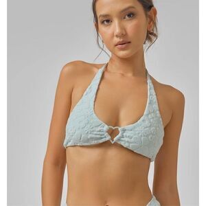NWT Blackbough Thea Heart Terry Cloth Scoop Neck Blue Tie Bikini Top Size 2XL